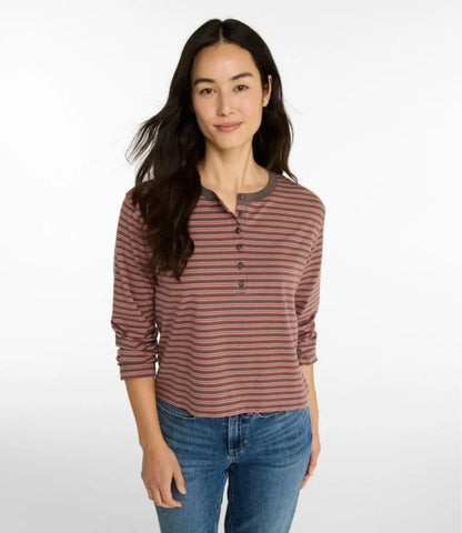 Women's Sunwashed Tee, Long-Sleeve Cropped Boxy Henley Novelty