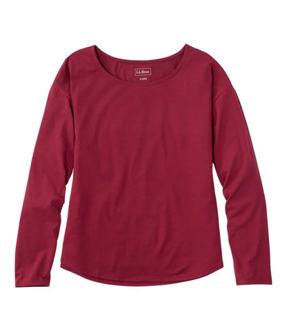 Women's Soft Stretch Supima-Blend Tee, Long Dolman-Sleeve Jewelneck