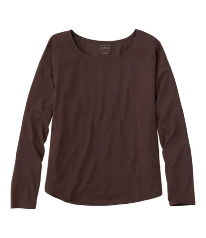 Women's Soft Stretch Supima-Blend Tee, Long Dolman-Sleeve Jewelneck
