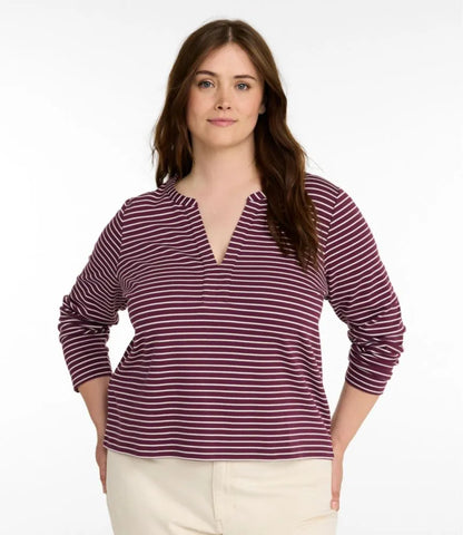 Women's L.L.Bean Tee, Long-Sleeve Splitneck Stripe