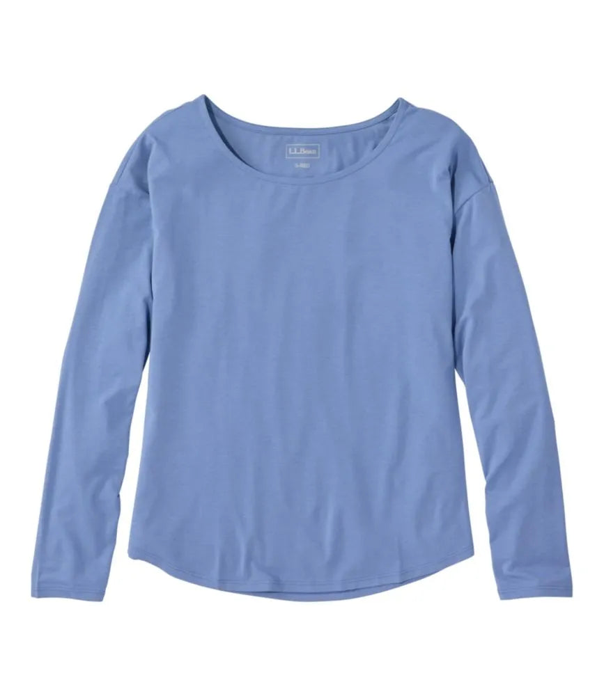 Women's Soft Stretch Supima-Blend Tee, Long Dolman-Sleeve Jewelneck