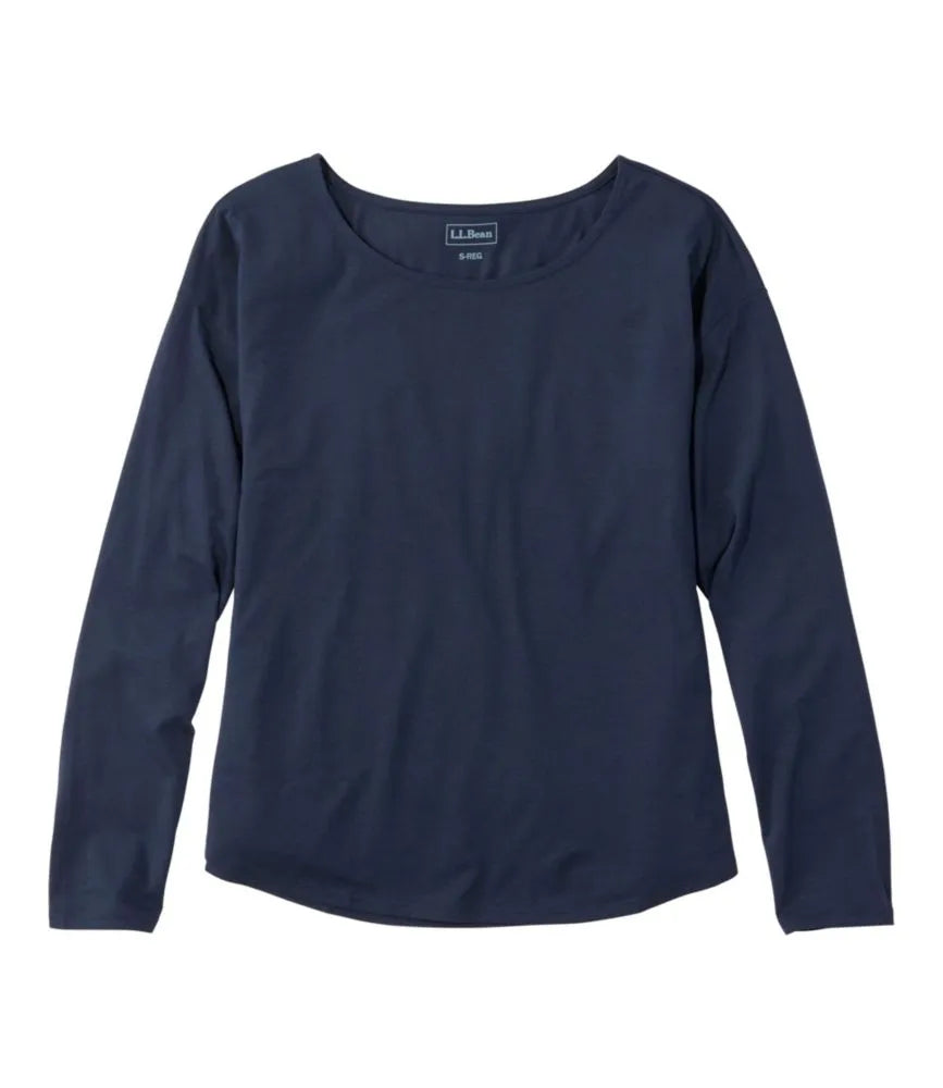 Women's Soft Stretch Supima-Blend Tee, Long Dolman-Sleeve Jewelneck