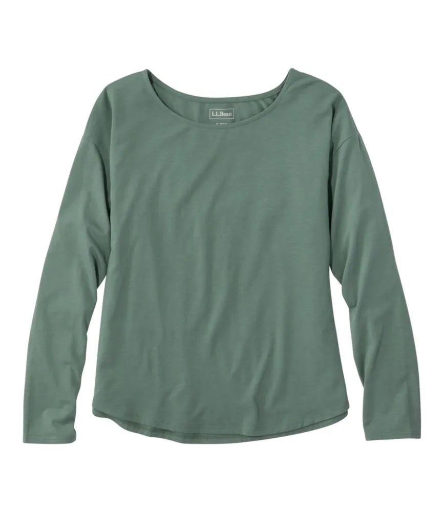 Women's Soft Stretch Supima-Blend Tee, Long Dolman-Sleeve Jewelneck