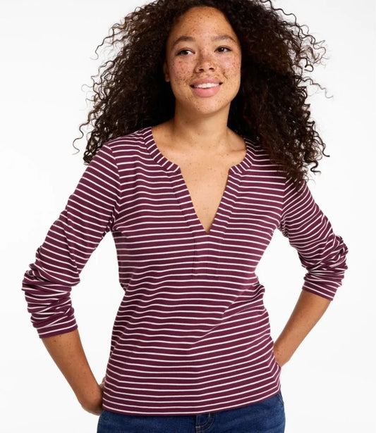 Women's L.L.Bean Tee, Long-Sleeve Splitneck Stripe