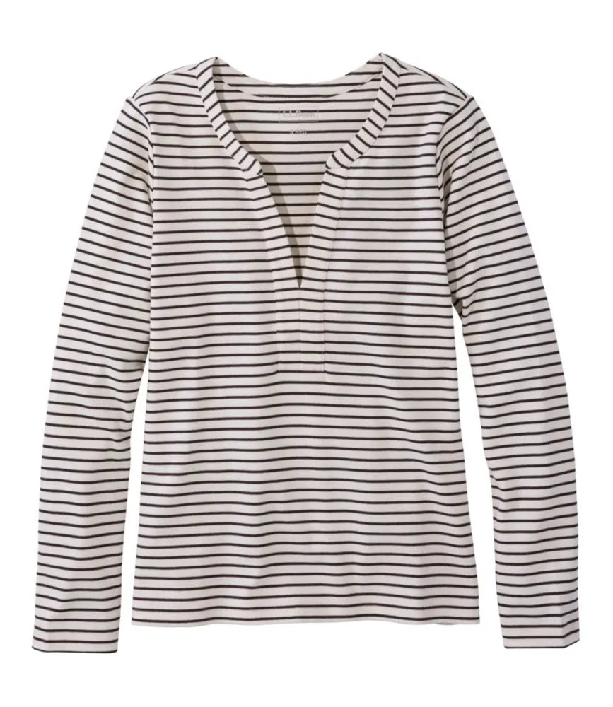 Women's L.L.Bean Tee, Long-Sleeve Splitneck Stripe