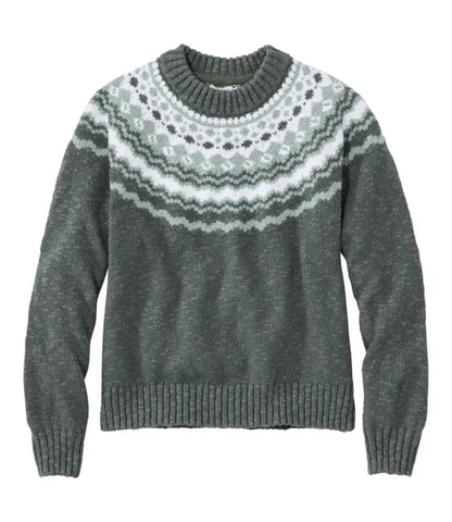 Women's Cotton Ragg Sweater, Relaxed Crewneck Fair Isle Yoke