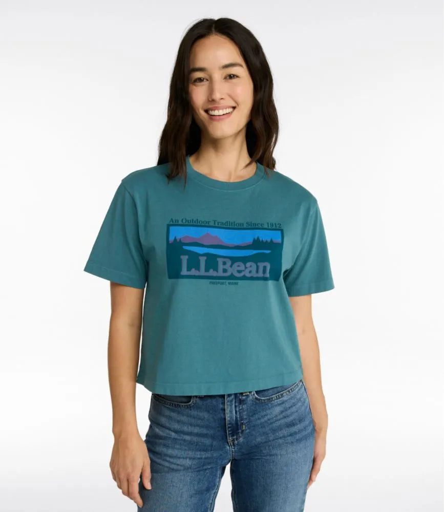 Women's Mountain Classic Tee, Short-Sleeve Cropped Boxy Crewneck Logo