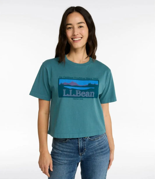 Women's Mountain Classic Tee, Short-Sleeve Cropped Boxy Crewneck Logo