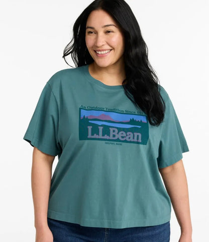 Women's Mountain Classic Tee, Short-Sleeve Cropped Boxy Crewneck Logo