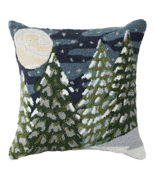 Indoor/Outdoor Hooked Pillow, Treeline Pine, 18" x 18"