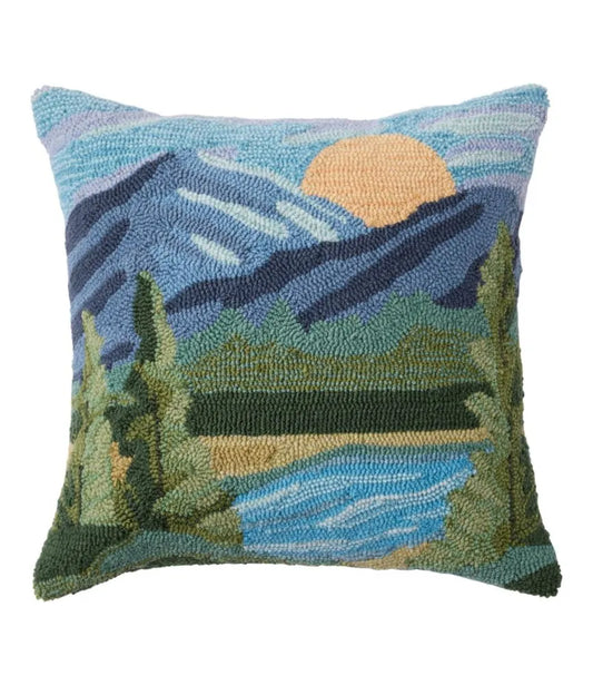 Indoor/Outdoor Hooked Pillow, Mountain Horizon, 18" x 18"