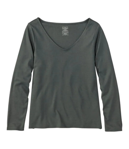 Women's Pima Cotton Tee, Long-Sleeve Open V-Neck