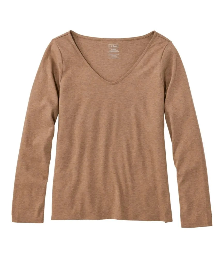 Women's Pima Cotton Tee, Long-Sleeve Open V-Neck