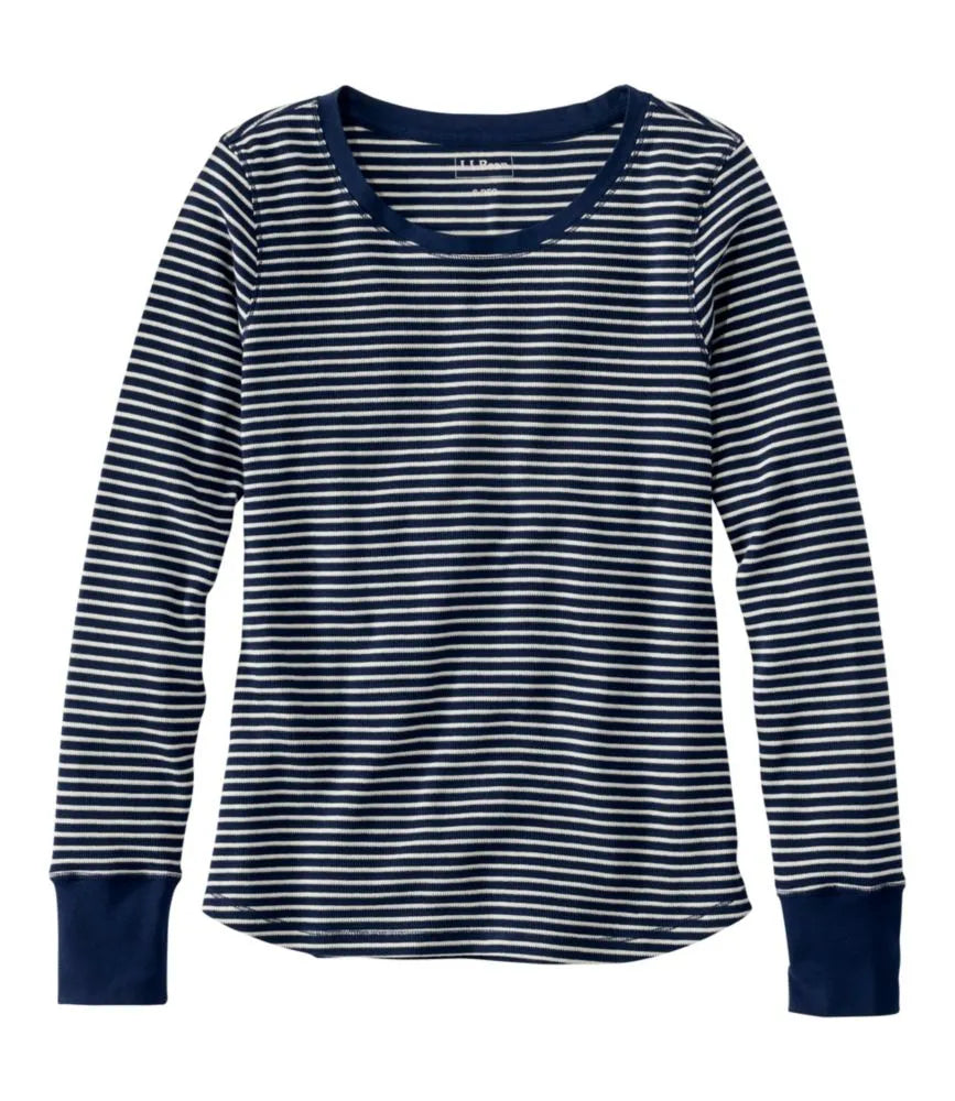 Women's Waffle-Knit Top, Long-Sleeve Jewelneck Stripe