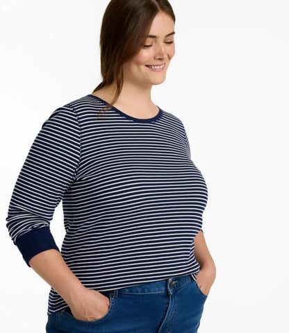 Women's Waffle-Knit Top, Long-Sleeve Jewelneck Stripe