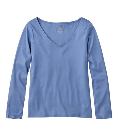 Women's Pima Cotton Tee, Long-Sleeve Open V-Neck
