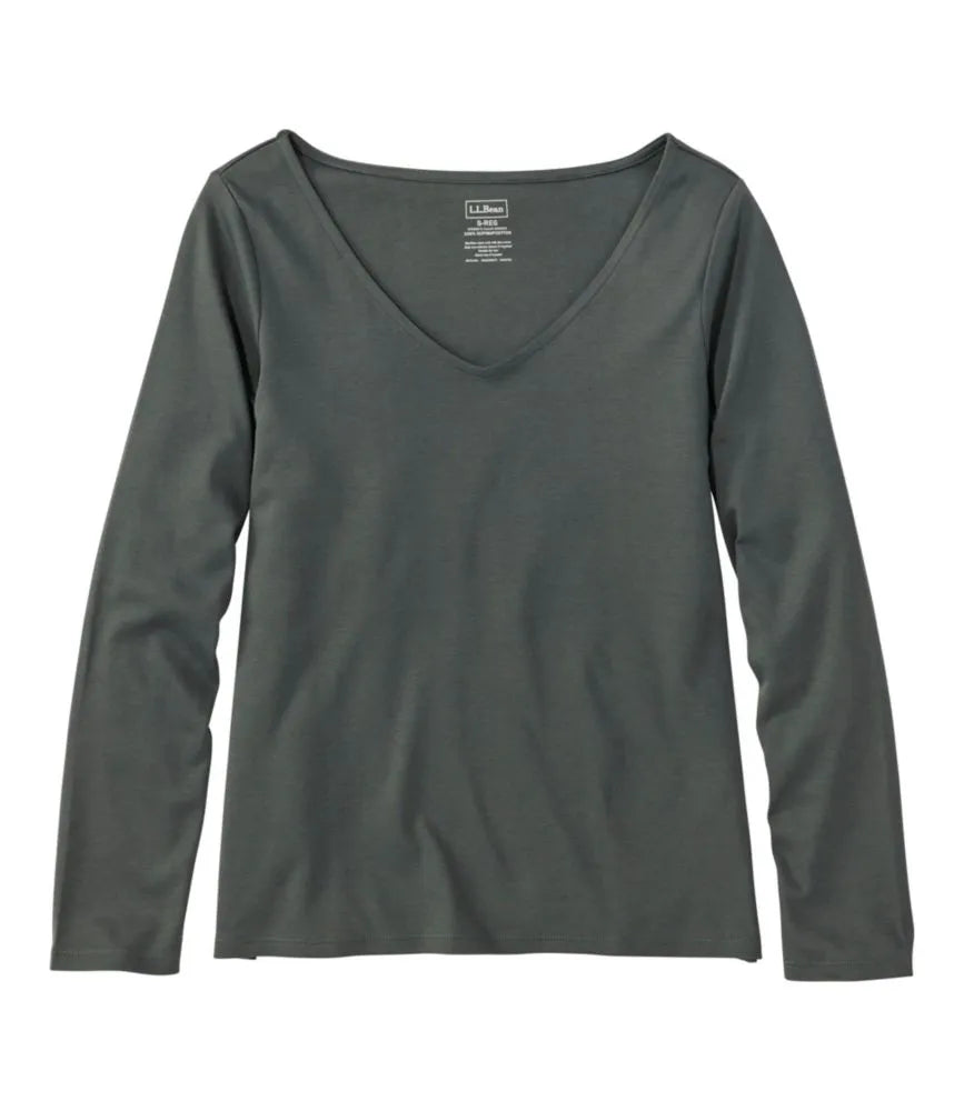 Women's Pima Cotton Tee, Long-Sleeve Open V-Neck