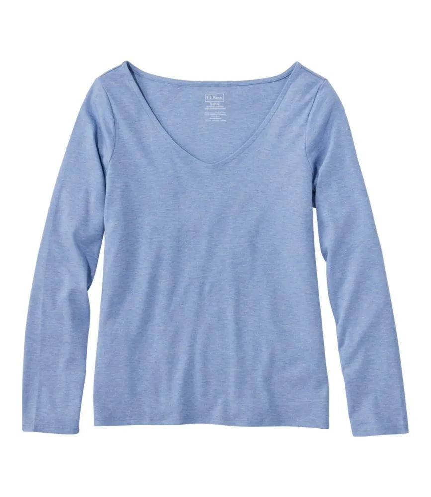 Women's Pima Cotton Tee, Long-Sleeve Open V-Neck