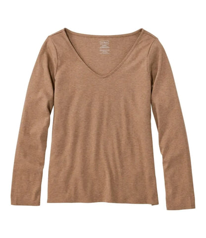 Women's Pima Cotton Tee, Long-Sleeve Open V-Neck